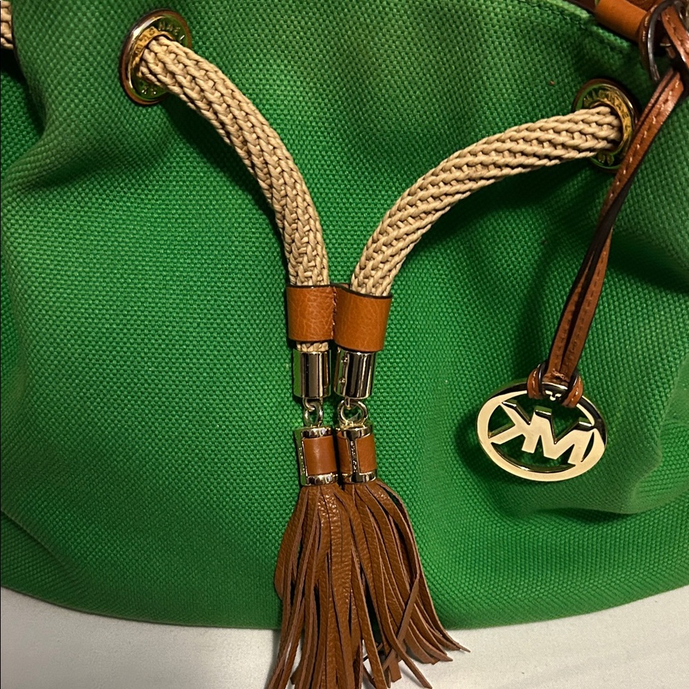 New Michael Kors Green Tote Bag with Tan Accents - Picture 2 of 8